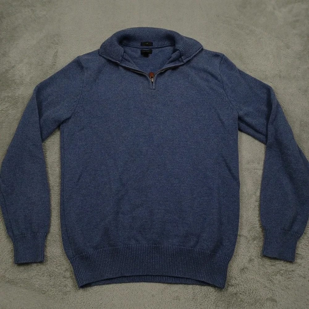 J Crew Sweater Mens Medium Blue Knit 1/4 Zip Slim Fit Pullover Preppy